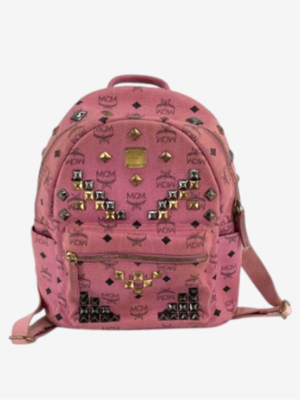 MCM Stark ..Pink Logo-Print Studded Backpack